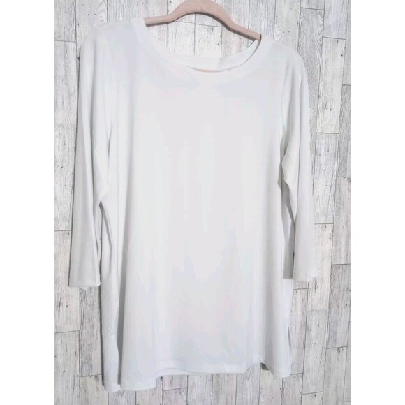 Susan Graver Modern Essentials Liquid Knit Top 3/4 Sleeve White Sz Petite Large - Picture 1 of 4
